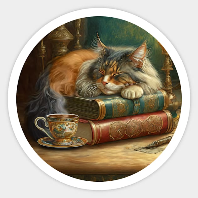 Books, Tea and a Cat Sticker by SirLeeTees